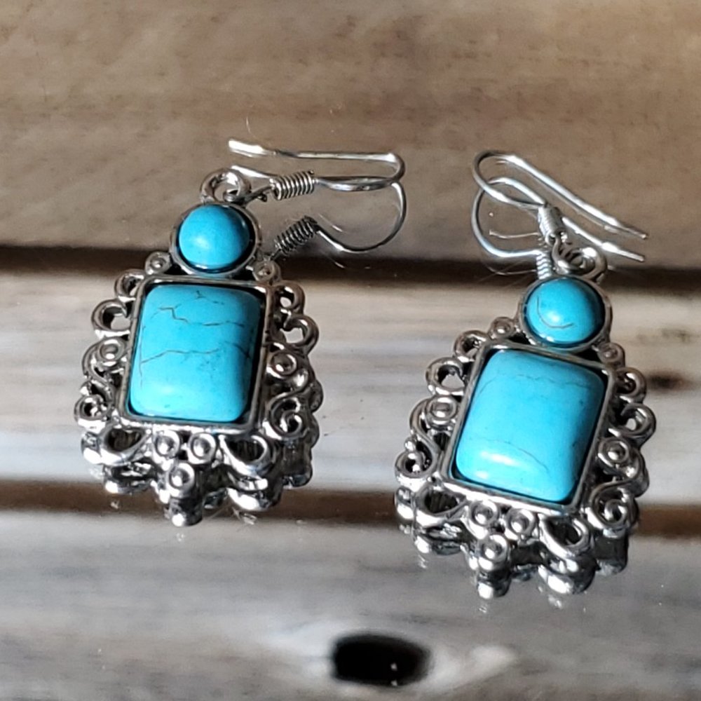 Josephine Genuine Turquoise & Sterling Silver Earrings - Picture 8 of 8